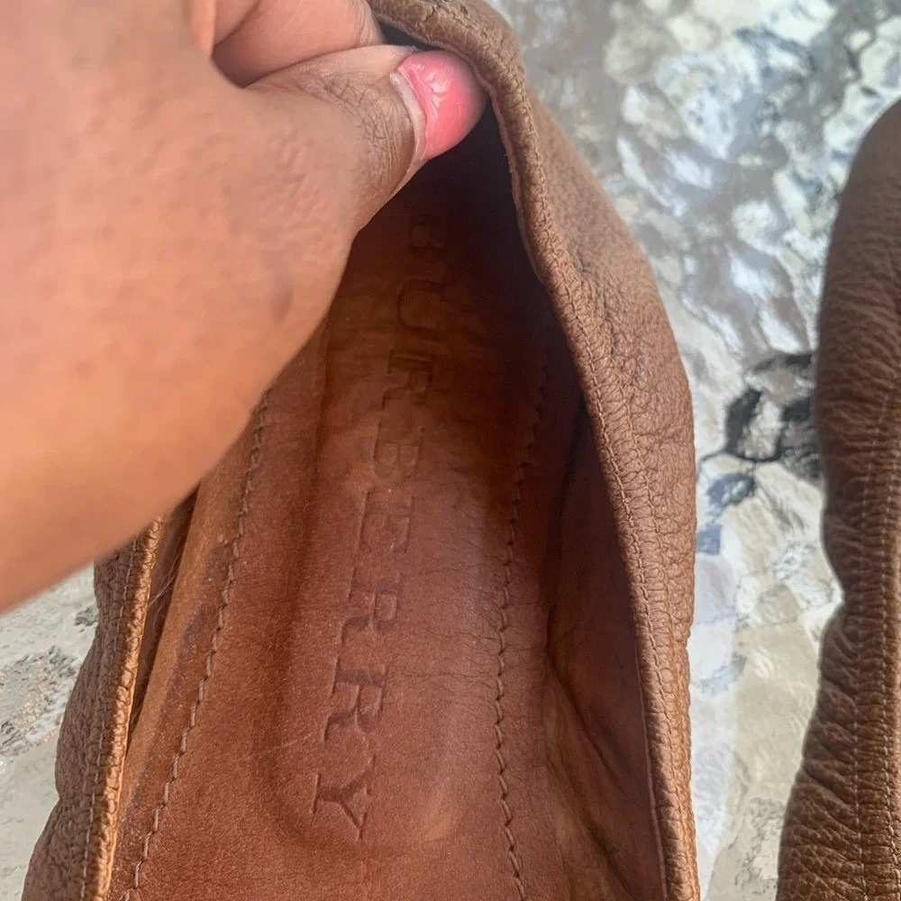 Burberry luxury‎ Leather Medallion Peep Toe flats loafers vintage shoes